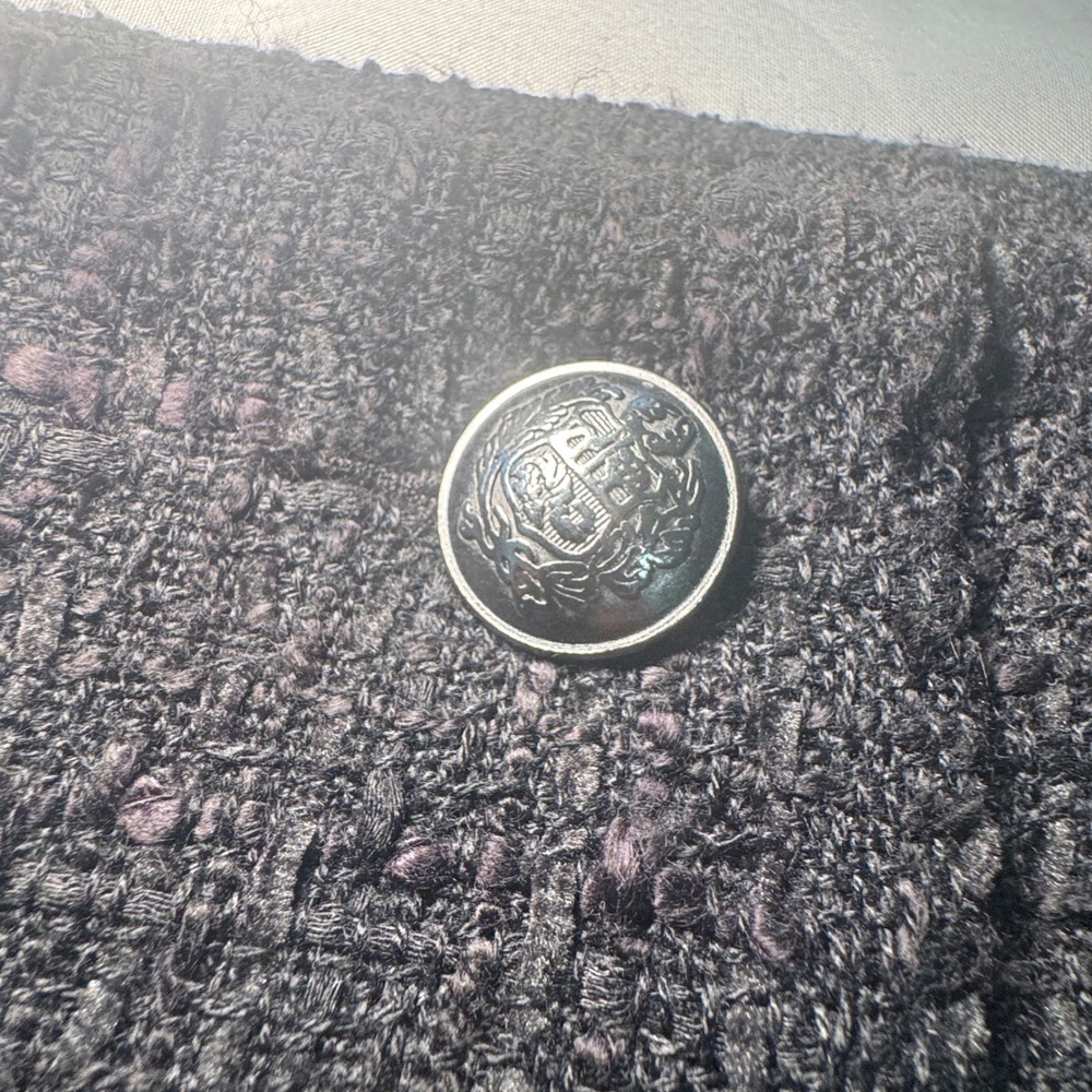 LOFT Black Tweed Mini Skirt Faux Wrap Crest Buttons Size 12 NEW - Picture 7 of 8